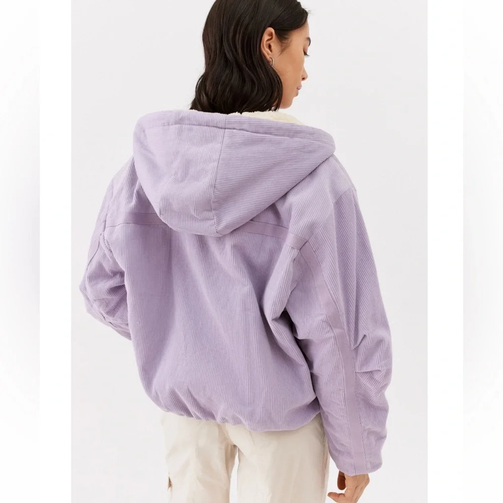 NWT UO Casey Corduroy Zip-Up Hooded Jacket Coat in Lavender - Picture 2 of 5